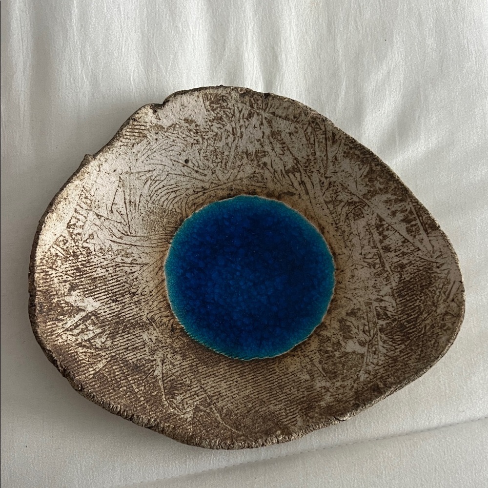 Rustic Blue and Brown Ceramic Greek Eye Piece